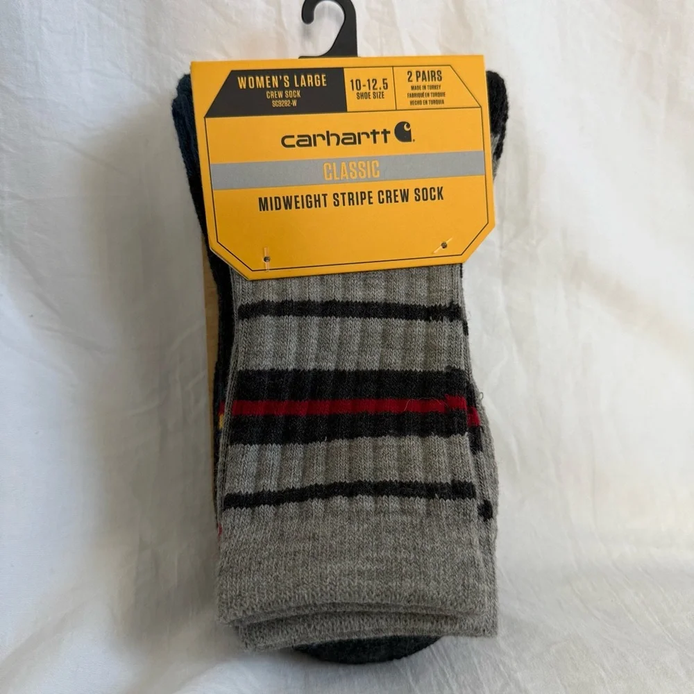 Carhartt Midweight Stripe 2pk Crew Socks - Gray and‎ Red